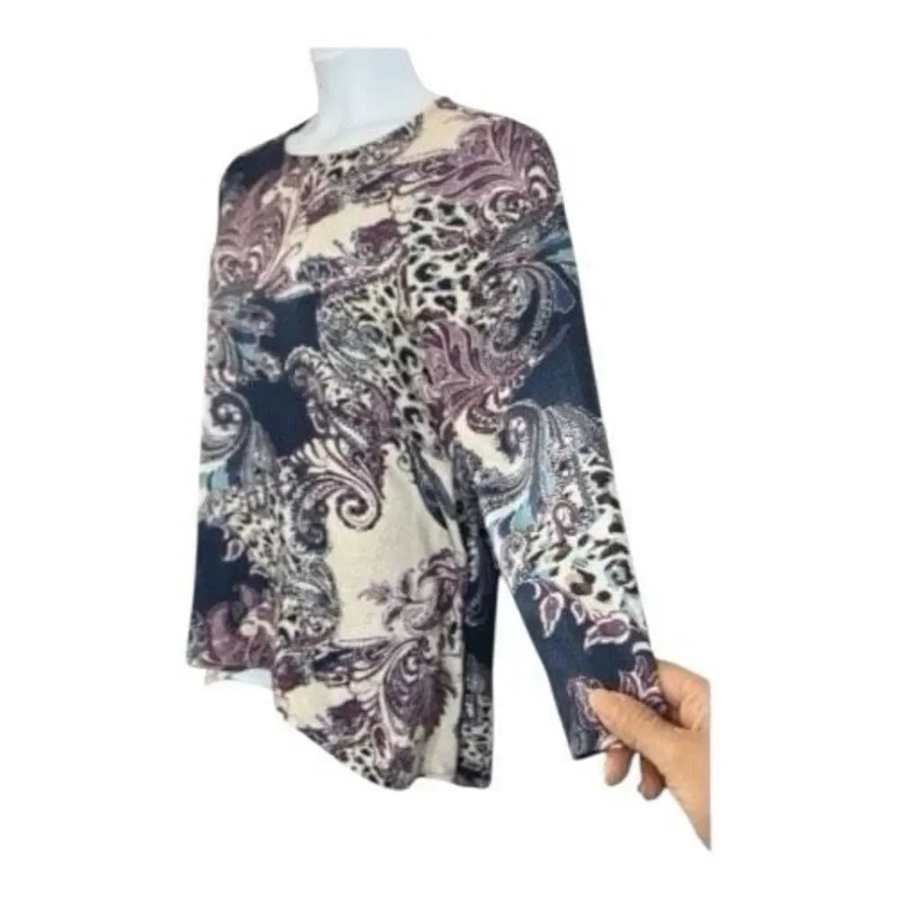 Chico’s Blue Purple Paisley High Low Hem Tunic Size 2 (Large) Stretch Scoop Neck - Picture 3 of 12
